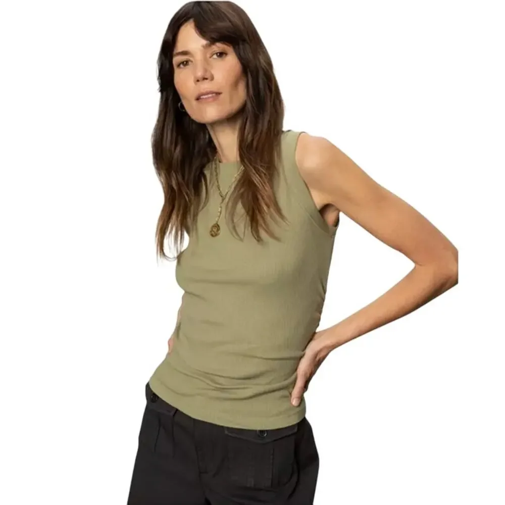 SANCTUARY Top Size XS NEW Sage Green Ribbed Ruched Tank Crew Neck - Picture 1 of 10